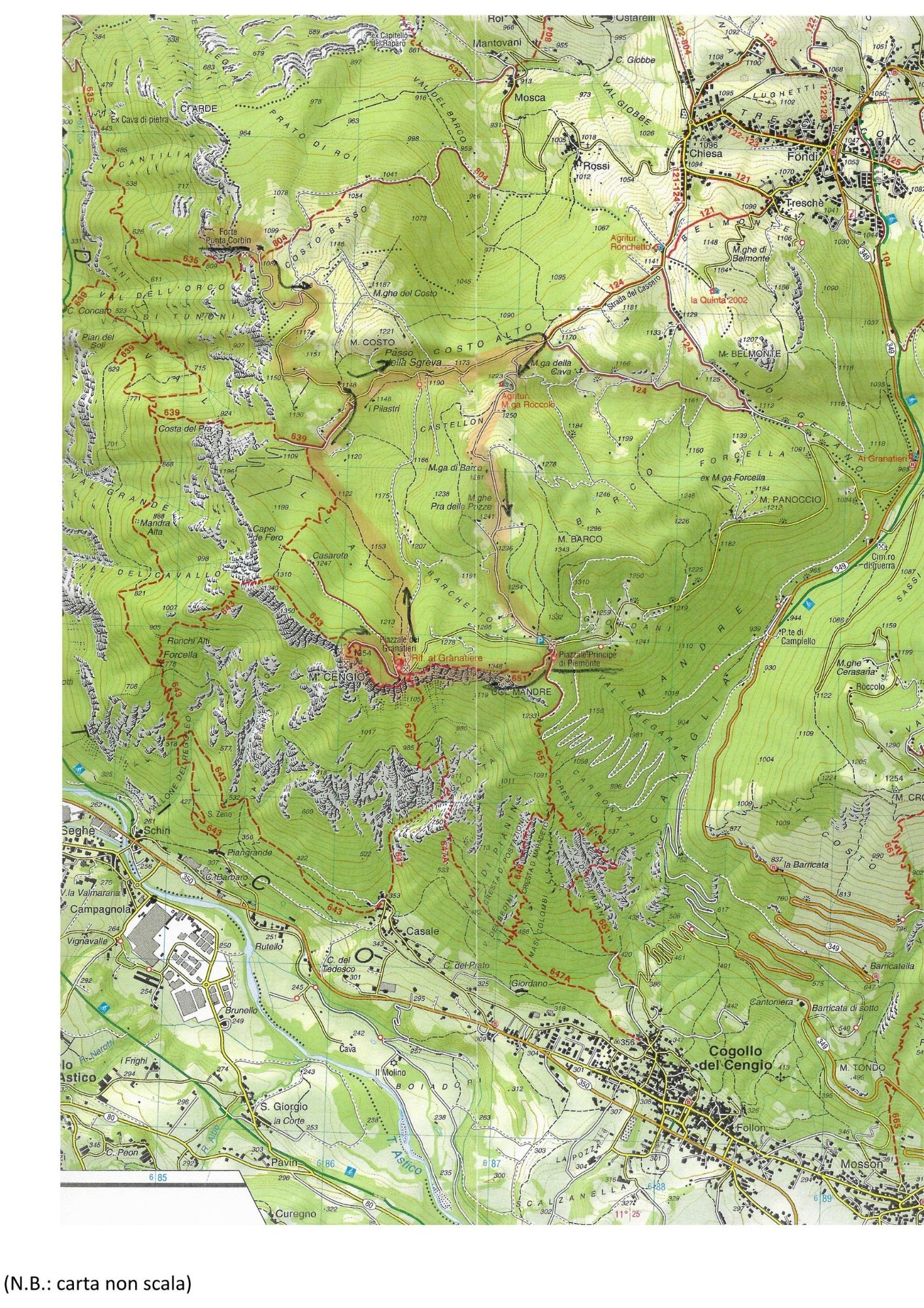 Mappa escursione sul Monte Cengio